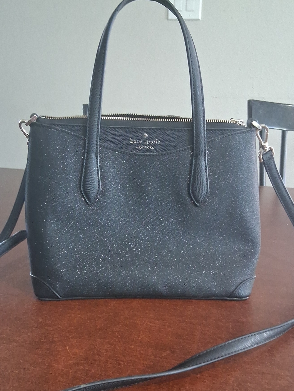 kate spade Black Glitter Satchel with Detachable Strap